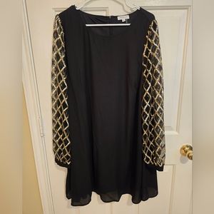 Chic Soul Black Dress with Gold Sequin Sleeves